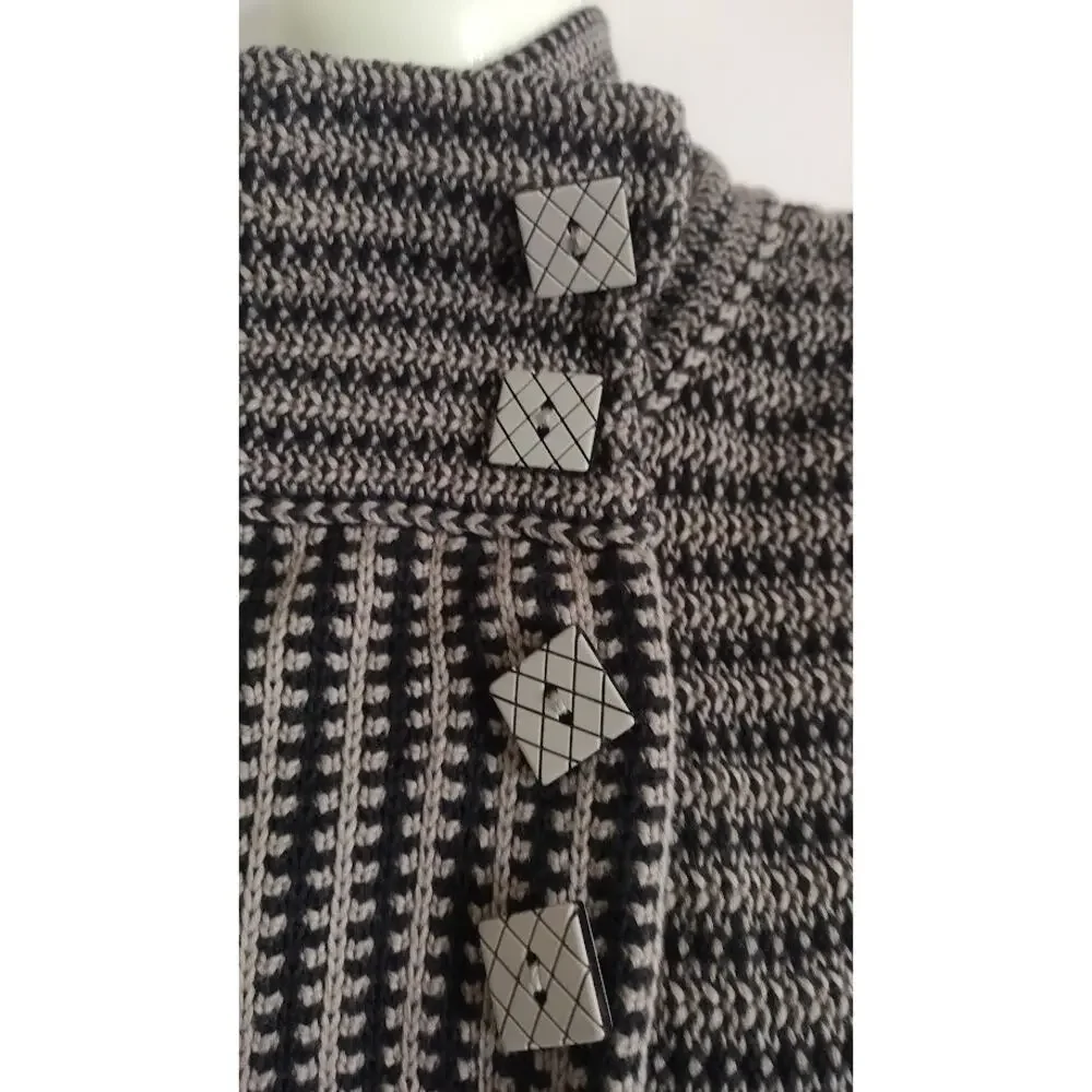 Habitat Long Bulky‎ Knit Vest with High Button Collar, Blk/Taupe, Sz M